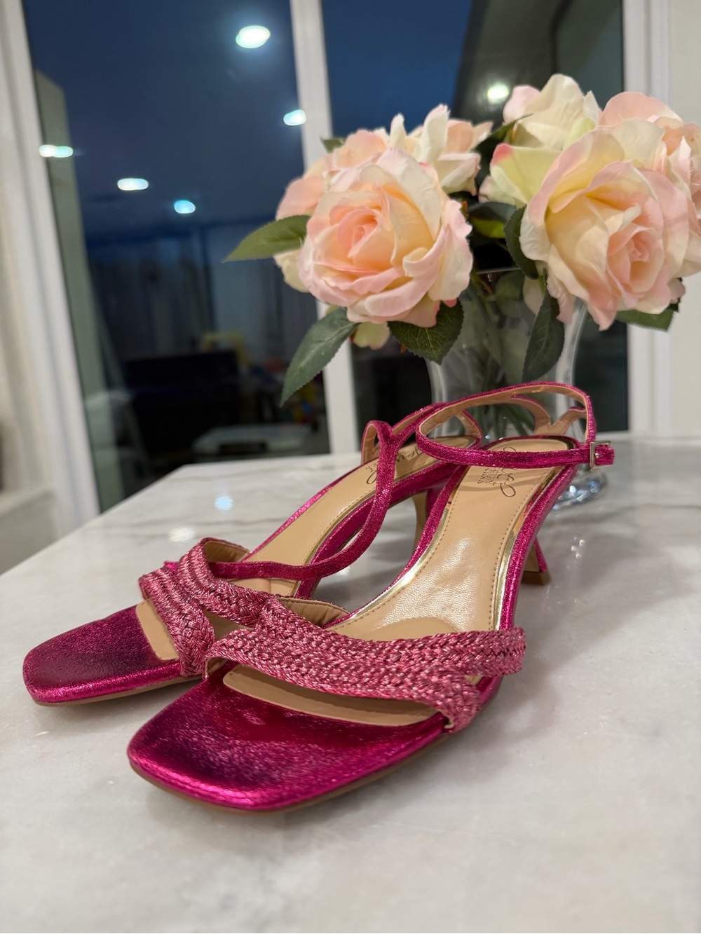 Jewel Badgley Mischka Hayzel Metallic Pink Kitten Heels